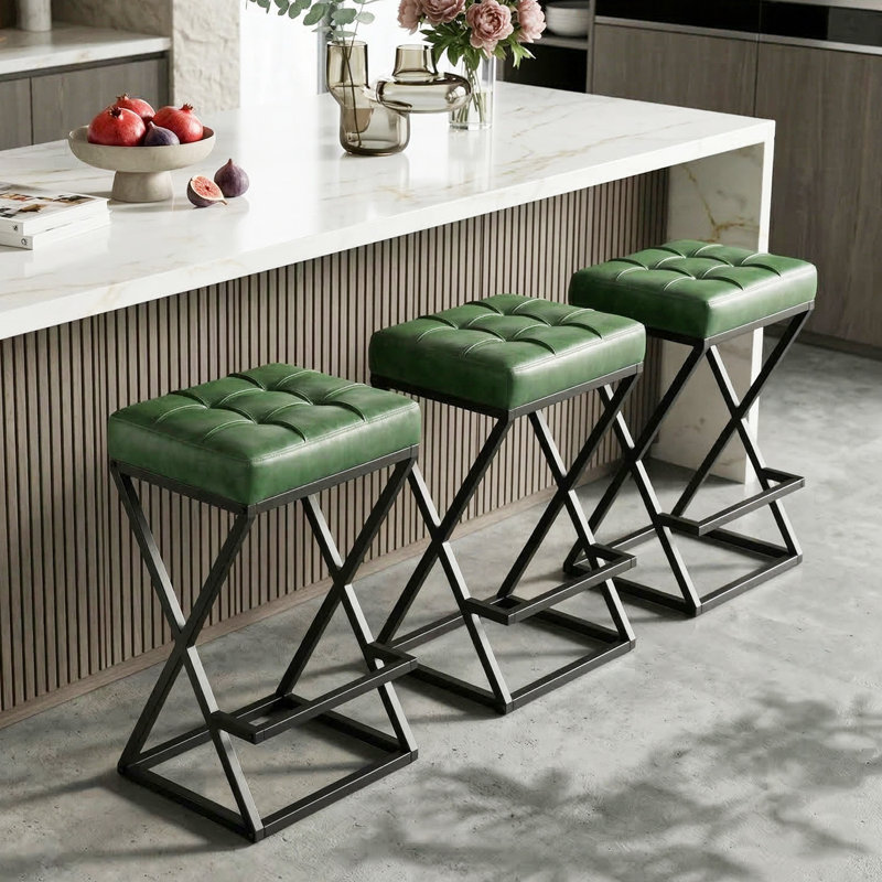 Tabouret de bar Mid-Century 26 po, Vert, 3