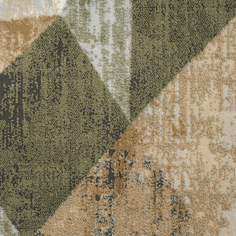 Tapis abstrait en polypropylène vert / gris, Rectangle 5 pi 3 po x 7 pi 6 po
