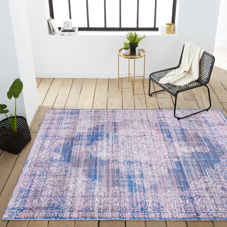 Regis Bohemian Medallion Machine-Washable Blue Rug