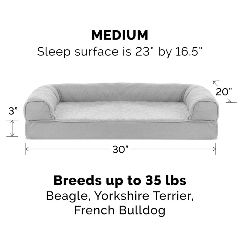 Orthopedic Polyester Pet Bed, Silver Gray, Medium (30" W x 20" D x 6" H)