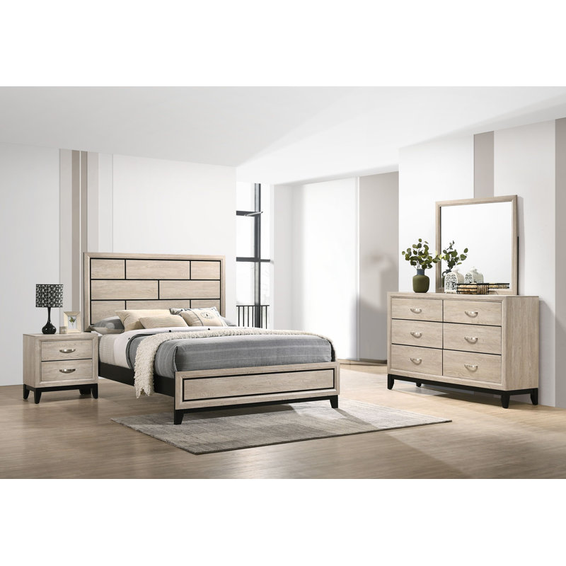 Ensemble de chambre à coucher à panneau 4-1 Yadier, Très grand, Bois flottant, Non