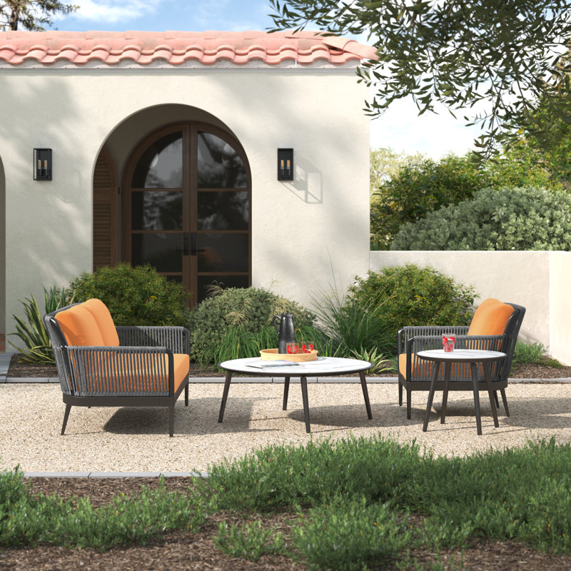 Nette Outdoor 6 - Piece Conversation Set, 4 Pcs: Table, Loveseat, Chair, End Table, Tangerine, No