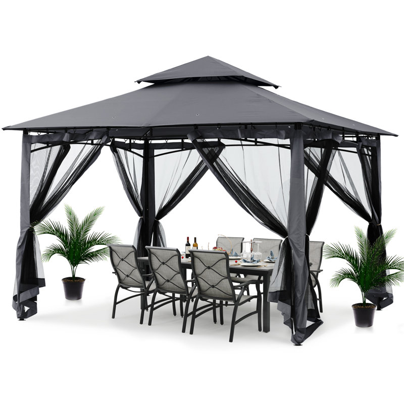 12 Ft. W x 10 Ft. D Steel Patio Gazebo The Soft Roof Gazebos, Dark Gray