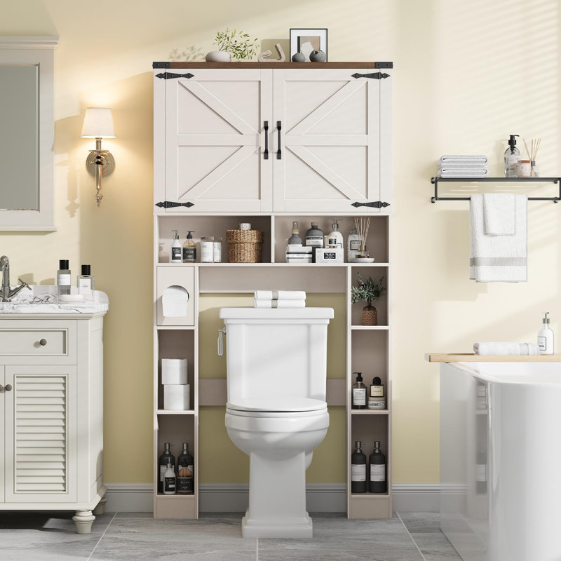 Over The Toilet Storage Cabinet With 2 Barn Doors, Unique White