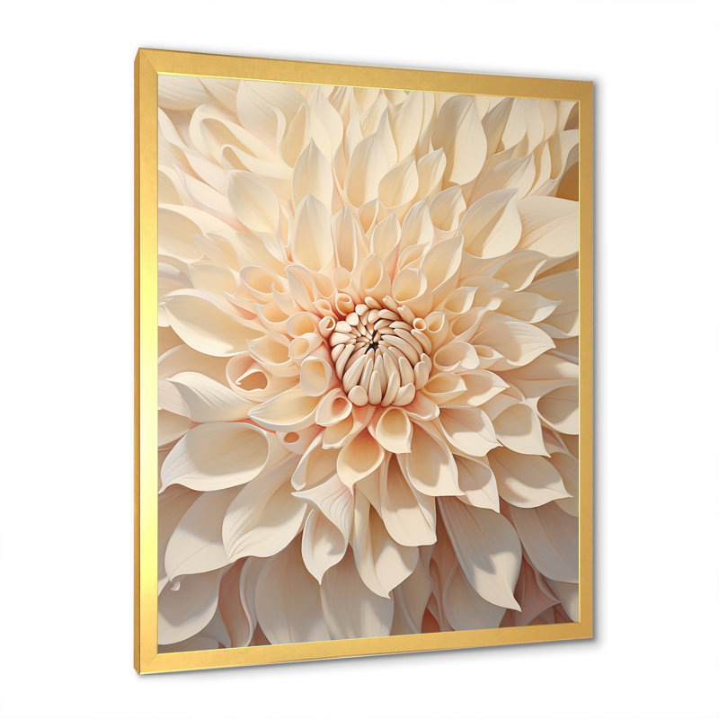 Minimalisme dahlia beige sur toile, H 44 po x l 34 po x P 1,5 po, Cadre doré simple