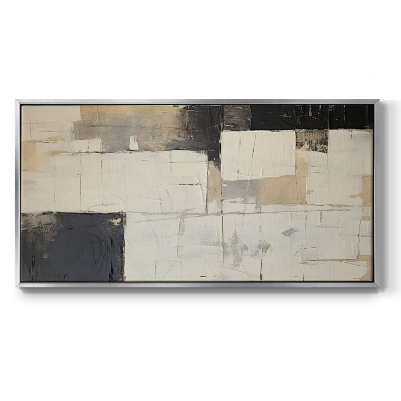«Abstract Series» -CCCLLXXVII- Toile tendue avec châssis tendue, prête à être accrochée, H 25 po x l 49 po, Argent argent
