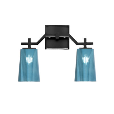 Barre d'éclairage de salle de bain 2 lumières Corbin au fini noir mat avec verre dégradé bleu l 4,5 po x H 6,5 po
