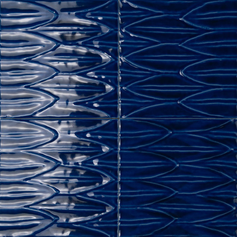 Sol Struttura Foglia 6"x6" 3D Porcelain Wall Tile, Blu/Blue