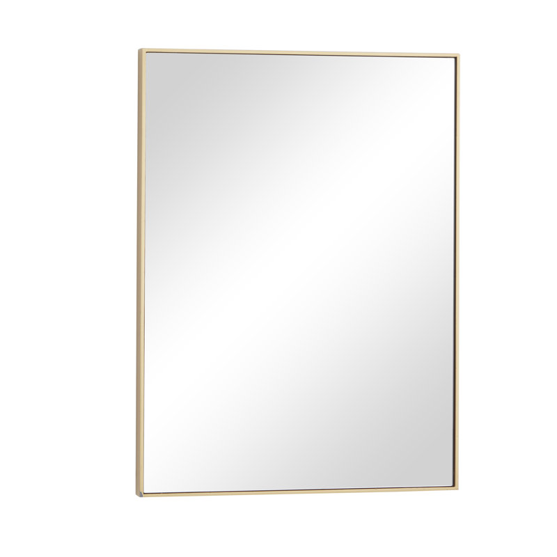 Wooden Minimalistic Wall Mirror with Thin Frame, 24" x 18", Gold