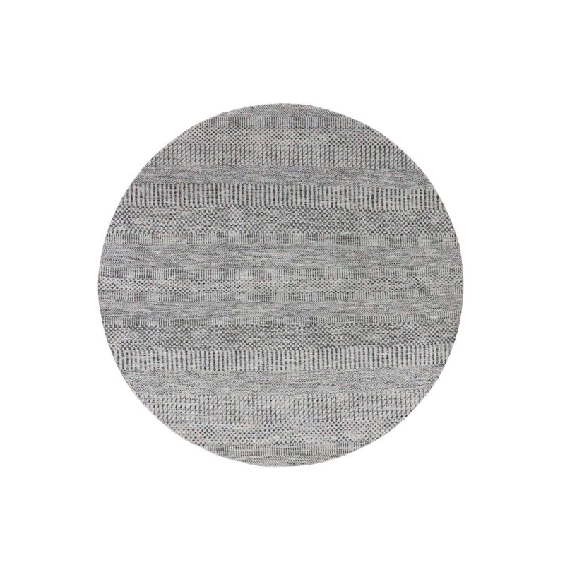 Tapis rond en laine nouée à la main Perfect Grey Undyed, Rond 5 pi