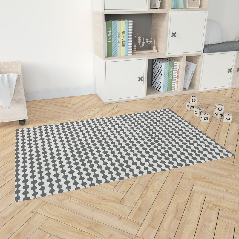 Dot Tied Kids Play Mat, Rectangle 36" x 60", Ivory/Charcoal