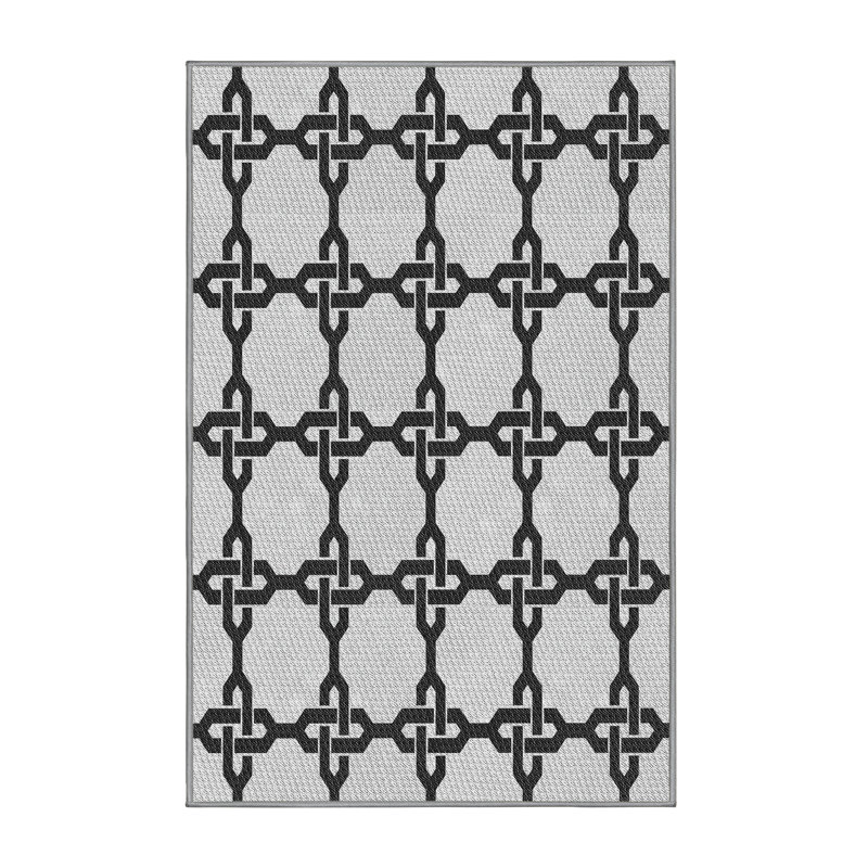 Tapis noir/gris tissé à la machine, Rectangle 7 pi x 10 pi