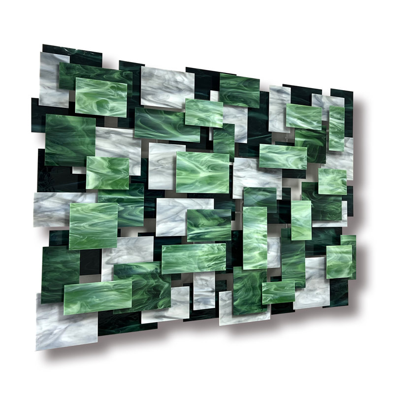 Viridian Glass And Metal Wall Sculpture