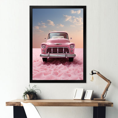 Romantisme, photo de camion rose sur toile