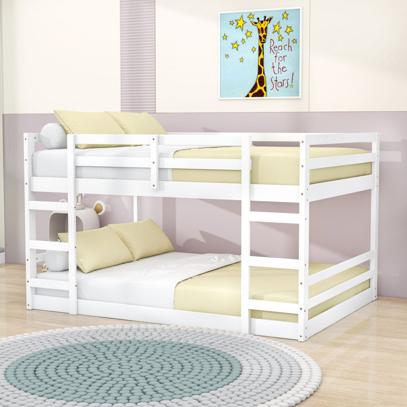 Full Over Full Wood Bunk Bed With Ladders, White