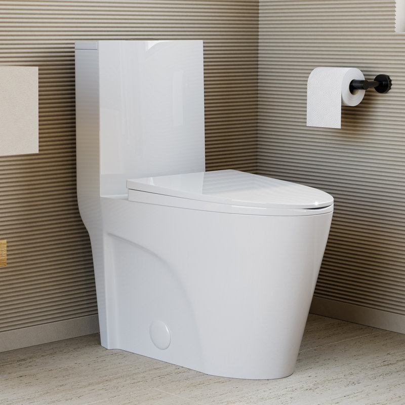 St. Tropez One-Piece 14" Rough-in 1.1/1.6 GPF Dual Top Flush Elongated Toilet in Glossy White, Glossy White, Top-Hand