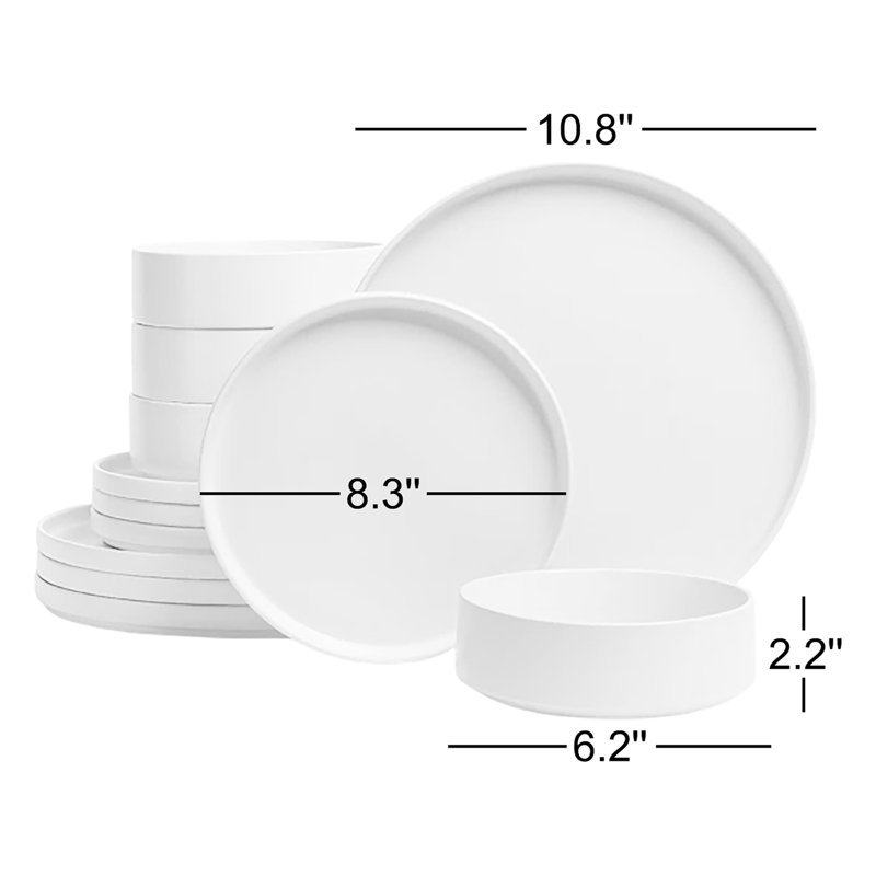 Service de table en grès empilable semi-fini 12 pièces, Blanc