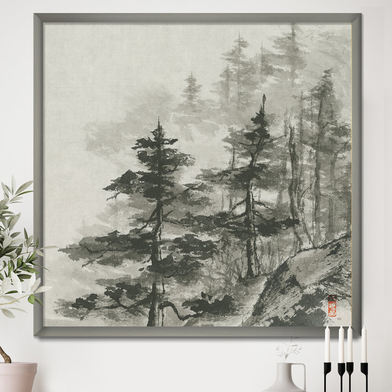 « asian forest », reproduction d’image sur toile, H 16 po x l 16 po x P 1 po, Cadre argenté