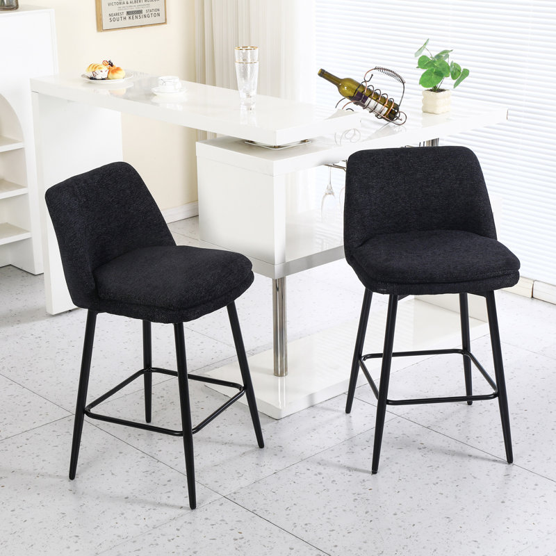 Elegant Counter Height Swivel Bar Stools Set, 360° Swivel, Upholstered With Back And Metal Legs, Linen Cloth, Ideal For Kitchen Island And Pub