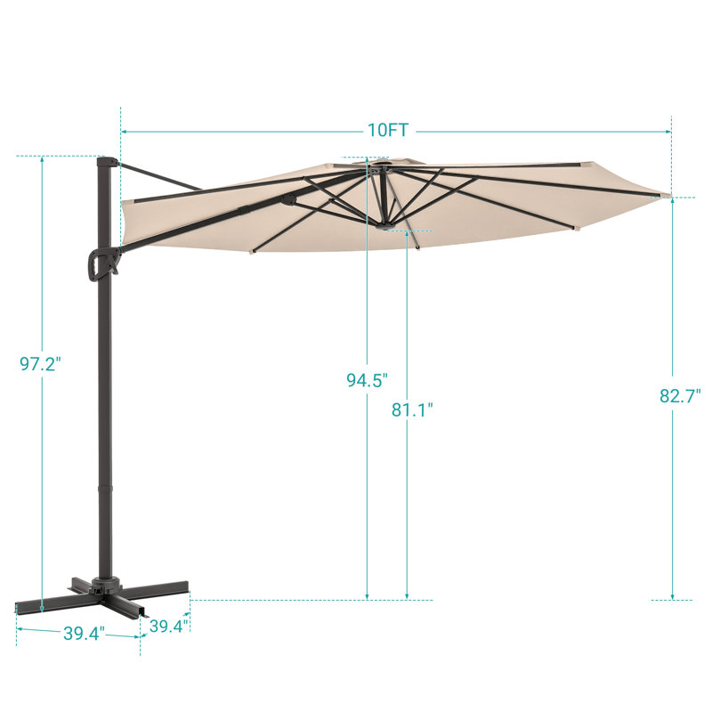 Parasol en porte-à-faux 10 pi avec tissu teint dans la masse, abat-jour luxueux avec rotation à 360 °, Sable