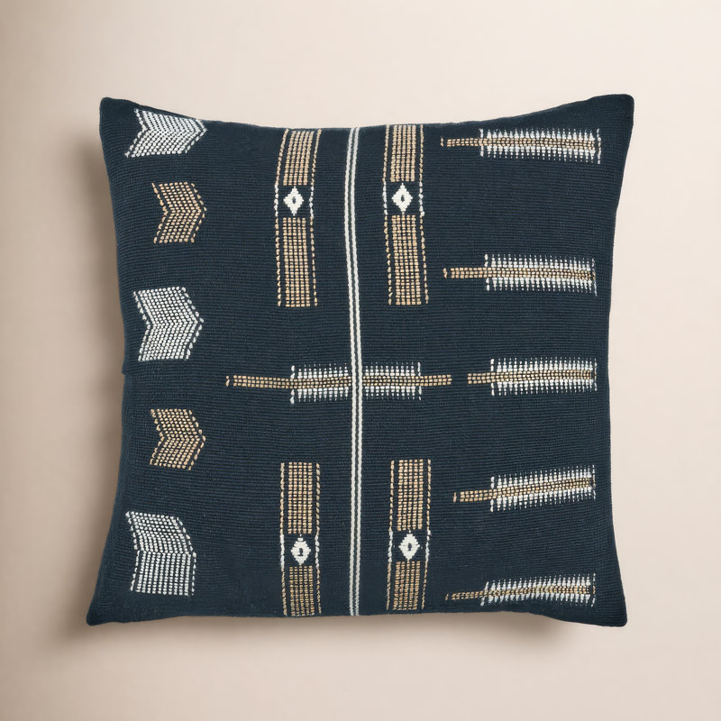 Erickson Embroidered Cotton Reversible Throw Pillow, Pristine/Wet Weather/Antique Bronze, Down