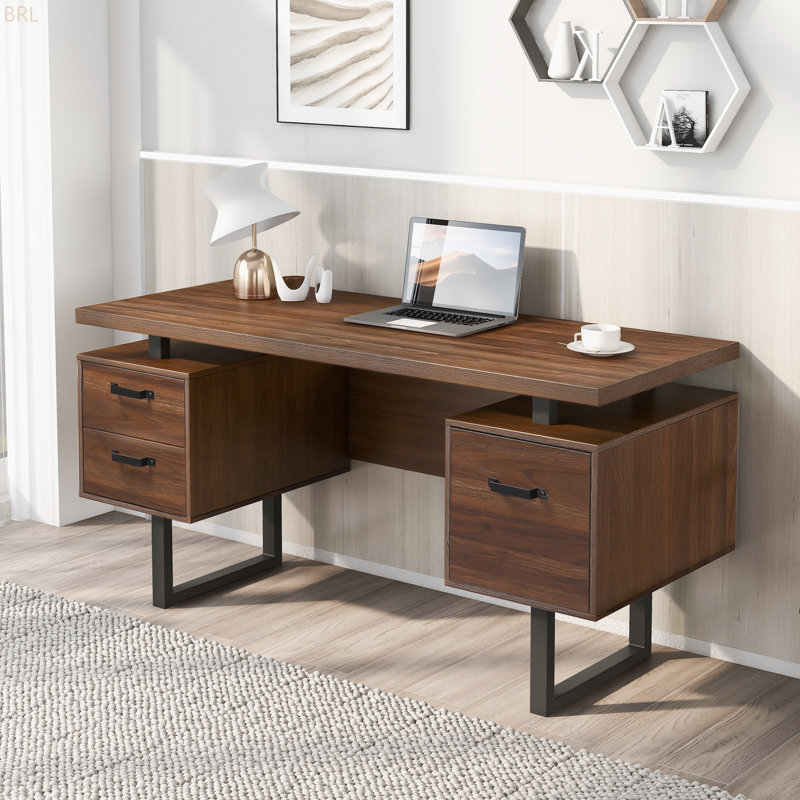 Bureau d'ordinateur à domicile avec tiroirs / dossiers suspendus de format lettre, table d'écriture 59 pouces avec tiroirs