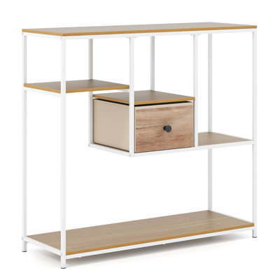 Console 40 po avec tiroir de rangement à 4 niveaux pour le couloir du salon Naturel et blanc
