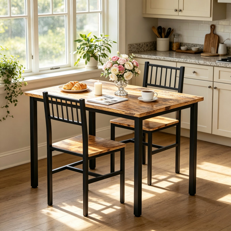 Ensemble de 3 tables de salle à manger pour 2 personnes, petite table de cuisine industrielle avec 2 chaises, ensemble de 2 tables de coin-repas en bois et ensemble de chaises, ensemble de table de salle à manger pour petits espaces, salle à manger, appartement
