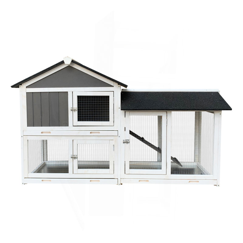 Cage à lapins en bois pour l'extérieur avec cage de course amovible, H 36,22 po x l 61,8 po x P 20,86 po