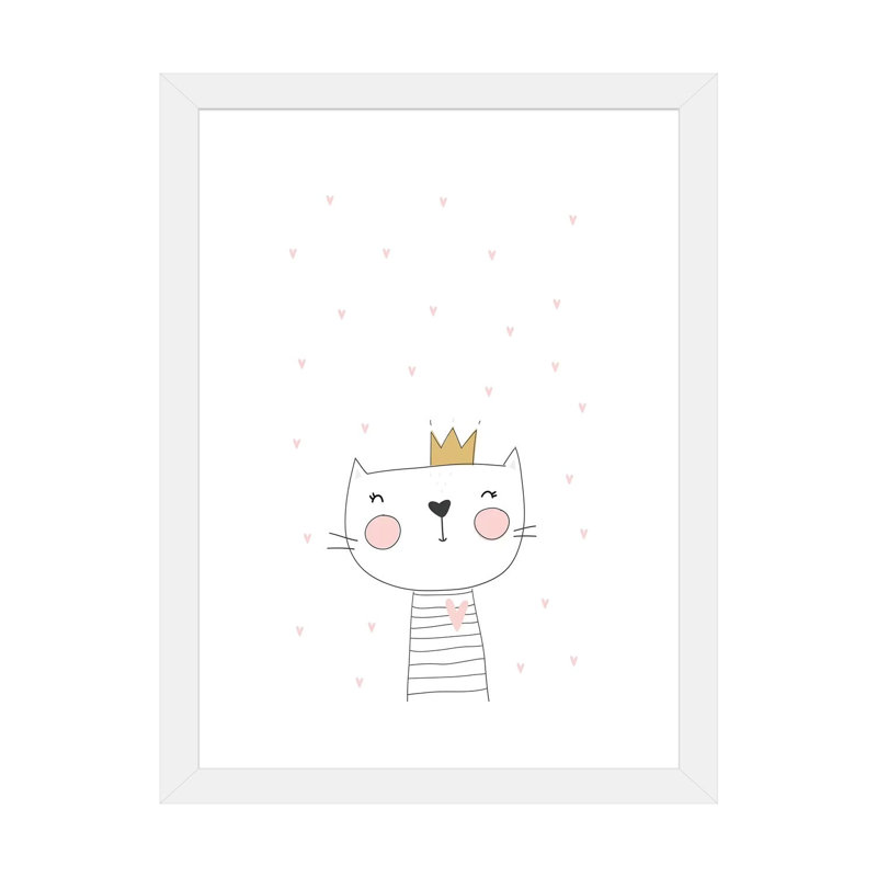 Chat avec des étoiles de la Couronne - impression d'art graphique, H 24 po x l 16 po x P 1 po, Papier encadré blanc, Blanc
