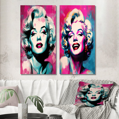 Magenta Monroe Popart Portrait - femme, ensemble de 2 reproductions d'art sur toile