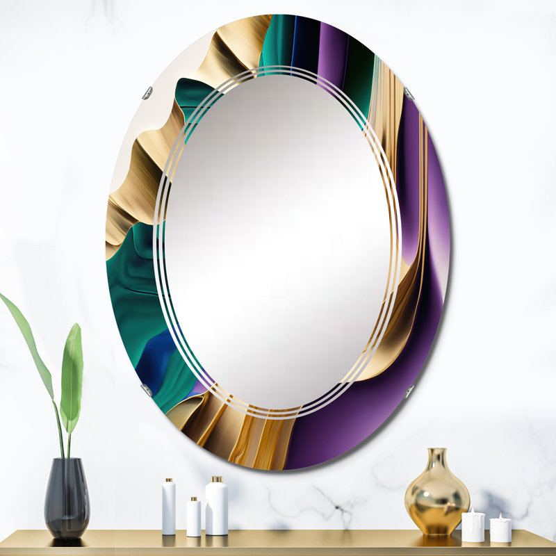 Mauve, vert et doré Bold Strokes III - Miroir mural abstrait, 36 po x 24 po