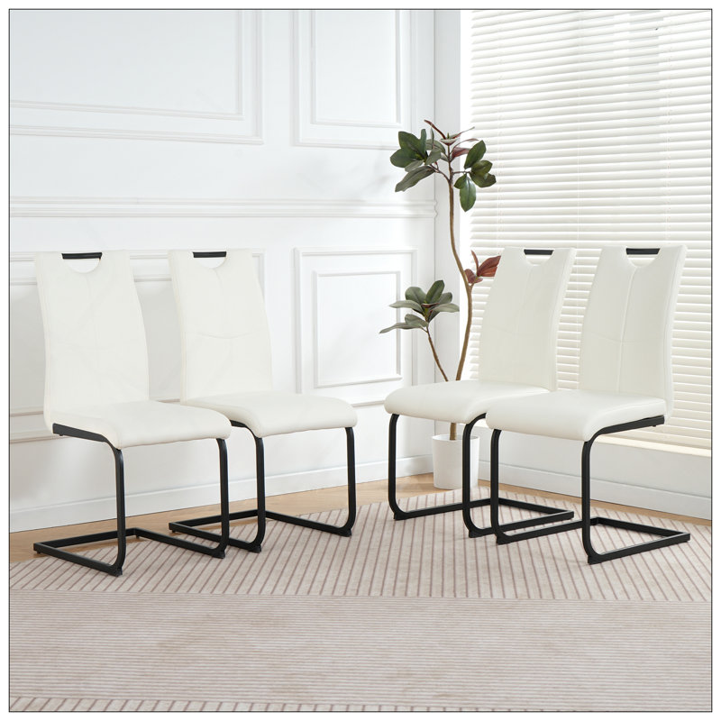 Chaise de salle à manger en polyuréthane moderne blanc, Blanc, Noir