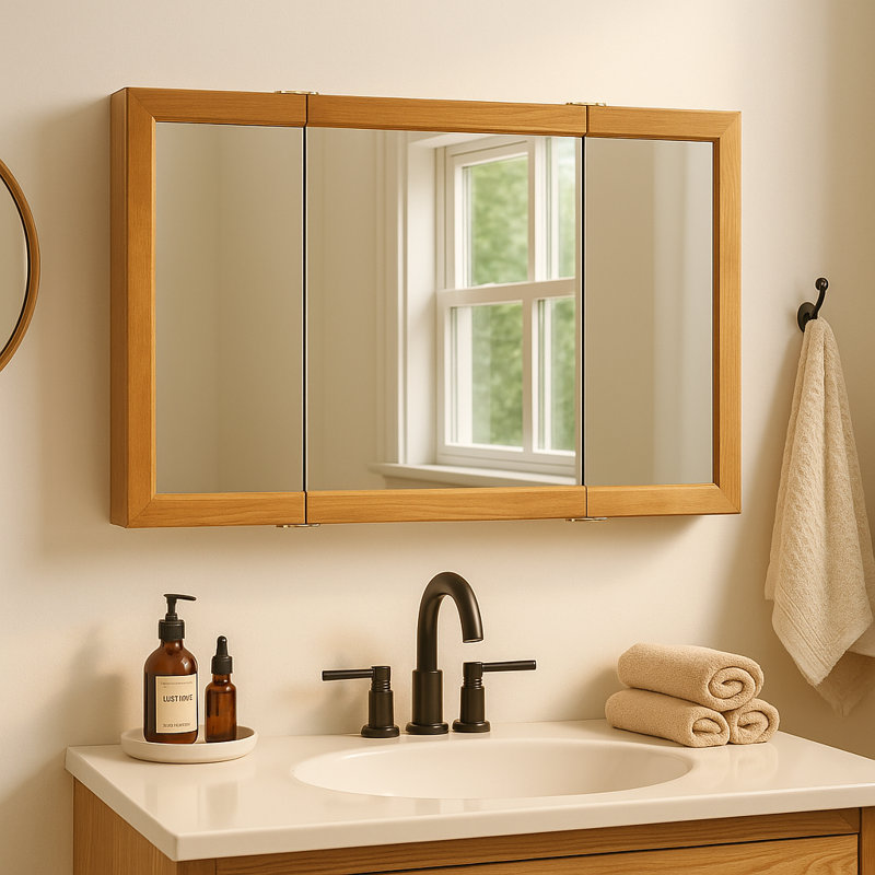 Bathroom Medicine Cabinet, Wall Mounted, Mirror, Nutmeg Oak, 30" H x 48" W x 5" D