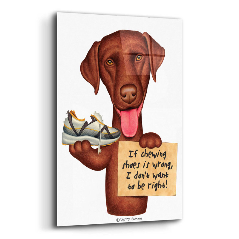 " Chocolate Lab Holding Sneaker ", 16" H x 12" W x 0.13" D