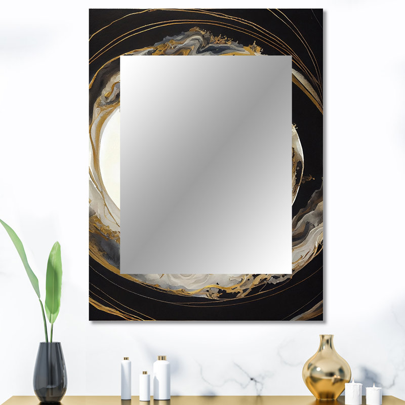 Gold Glamour Wave I - Marble Unique Wall Mirror, Modern Mirror, Printed Metal Art, 40" x 30"