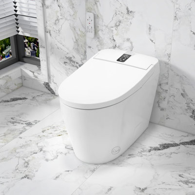 Toilettes bidet intelligentes Breezebath avec réservoir intégré de 4 litres (1,06 gal/min), ouverture/fermeture et chasse d'eau automatiques, siège chauffant, affichage numérique, veilleuse, émail antibactérien, certifiées WaterSense, cUPC et cETL.