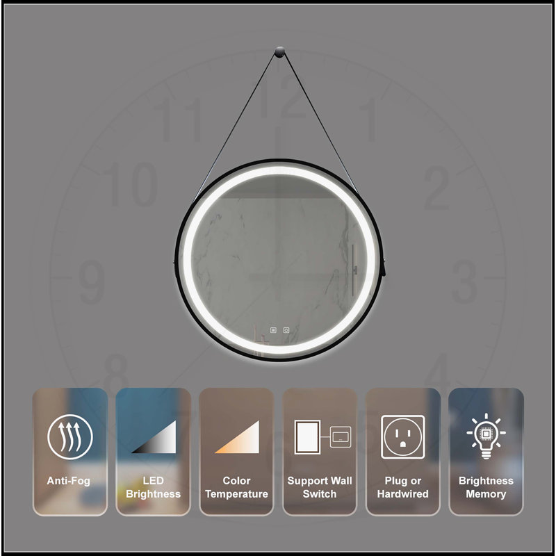 Miroir de salle de bain avec éclairage réglable et fonction antibuée, 32 po x 32 po