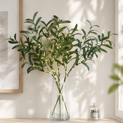 Pre-Lit Artificial Olive Branches with 30 Warm White LED Lights Each, 30" Faux Olive Stems for Christmas Wedding Party Holiday Home Decor, Battery Operated Lighted Greenery Bundle for Indoor Tabletop Vase Centerpiece (Battery Not Included)