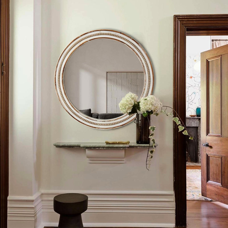 Miroir décoratif en bois 22,97 "de diamètre - Décoration murale pour chambre à coucher, salle de bain, salon, vestibule