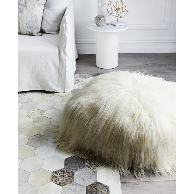Tapis rectangulaire gris / blanc en cuir de vache Atomo, Rectangulaire 2 pi x 3 pi