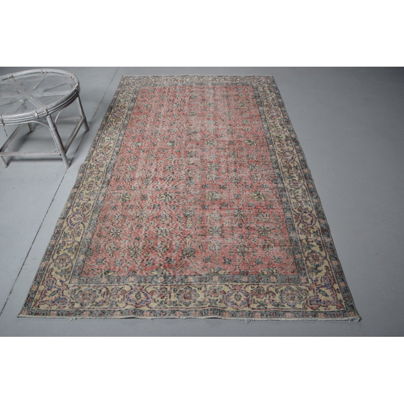 Grand tapis turc rétro Oushak rose pour le décor de la salle à manger ou de la chambre à coucher