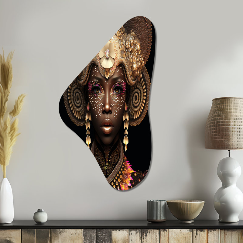 Exquiste African Woman Design V - art mural asymétrique en forme de Boomerang afro-américain, H 39 po x l 21 po