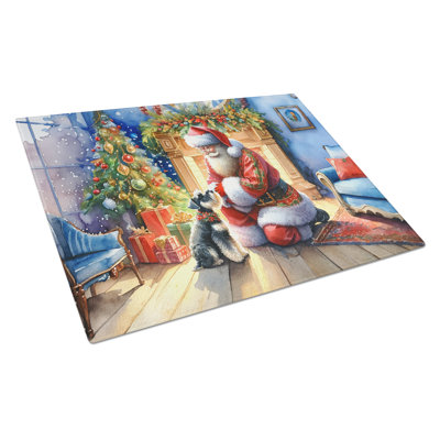 Schnauzer and Santa Claus Glass Cutting Board