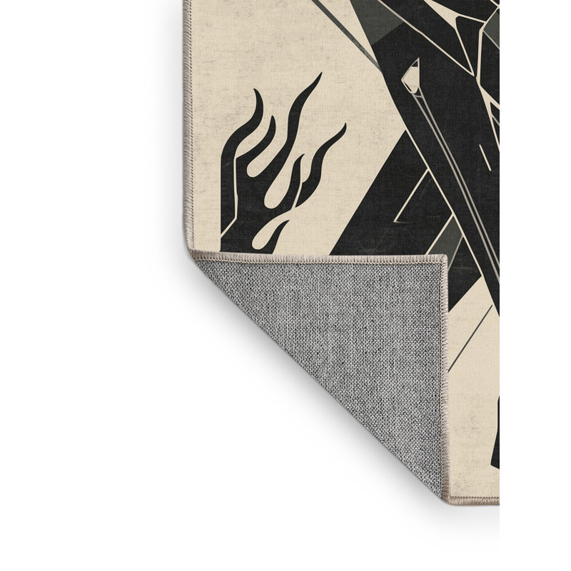 Tapis art déco lavable à la machine Elida Cerberus - beige, 5 x 8