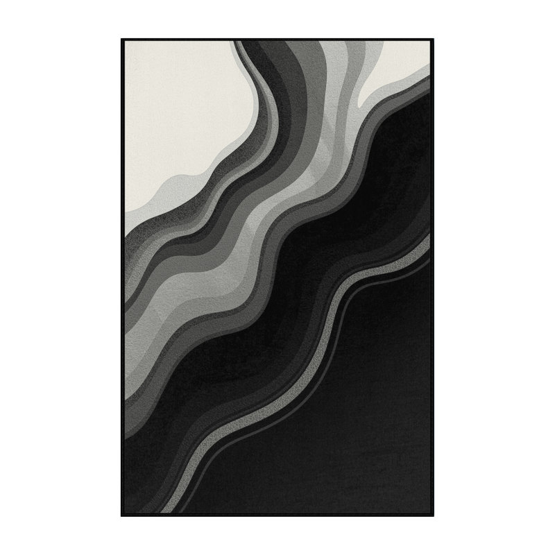 Machine Washable Peksenak Modern & Contemporary Ombre Rug in Gray – Black Binding, 8 x 10
