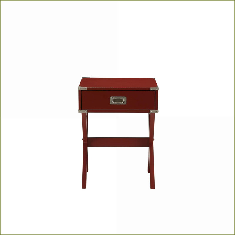 Table basse à finition rouge avec base en bois en X, support de barre transversale robuste et amp; Tiroir fonctionnel pour le salon