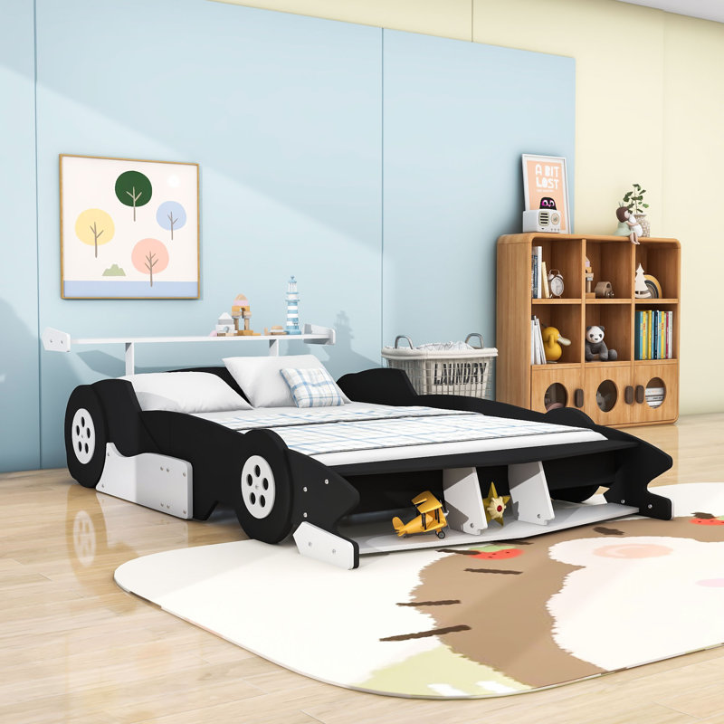 Lit plateforme avec roulettes Race, Double, Noir, noir, noir, noir