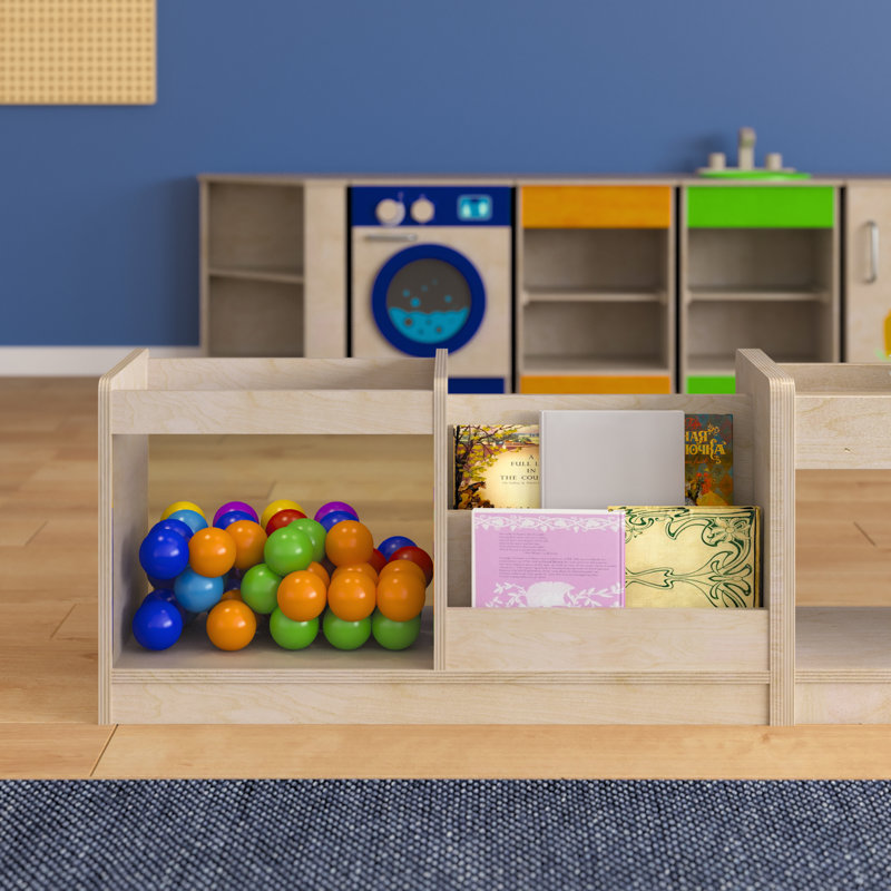 Birch Plywood Kids Book Display with Clear Storage Bin