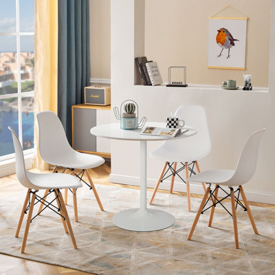 5Piece Dining Room Table Set Dining Table Set With 1 Round Table And 4 Dining Chairs White